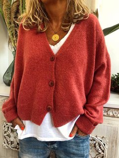 Loose Date Night Plain Knitted Button Sweater (Style V102501)