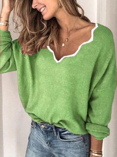V-neck Short Loose Date Night Cotton Blends Sweater (Style V102503)