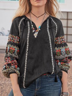 Standard Beach Floral Cotton Blends Pattern Blouse (Style V102548)