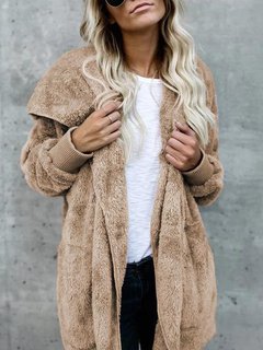 Midi Loose Casual Plain Polyester Coat (Style V102565)