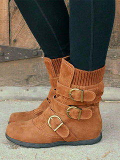 Bohemian Adjustable Buckle Artificial Suede Boots (Style V102646)