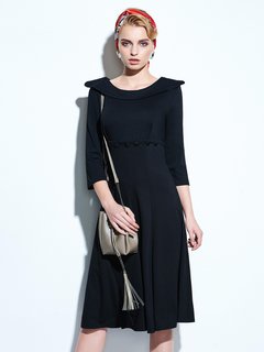 Expansion Off The Shoulder Plain Polyester Midi Dresses (Style V200001)