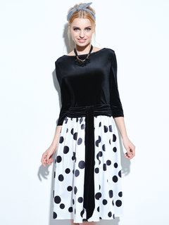 A-line Polka Dot Backless Polyester Knee Length Dresses (Style V200008)