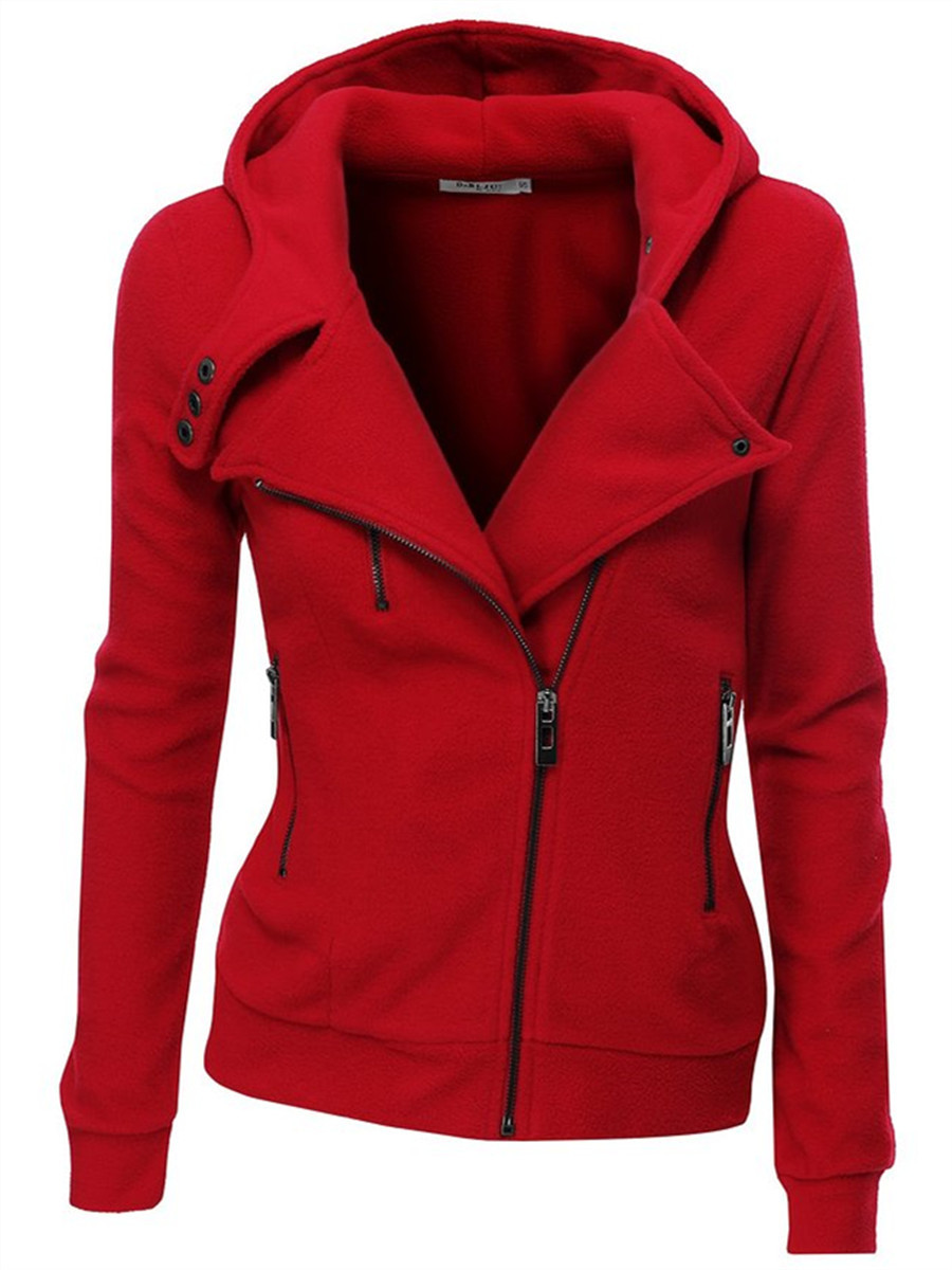 Red V-neck Standard Straight Plain Polyester Hoodie (Style V200009) - VEDACHIC