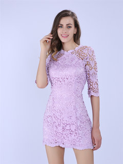 Sheath Round Neck Plain Lace Lace Mini Dresses (Style V200025)