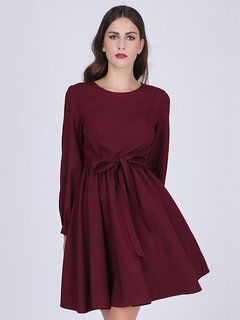 Layered Dress Round Neck Chiffon Knee Length Dresses (Style V200039)