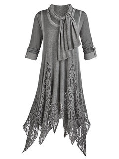 Asymmetrical Round Neck Plain Asymmetrical Cotton Knee Length Dresses (Style V200041)