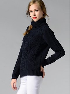 Turtleneck Standard Plain Acrylic Patchwork Sweater (Style V200042)