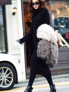 Straight Turtleneck Plain 3D Acrylic Maxi Dresses (Style V200045)