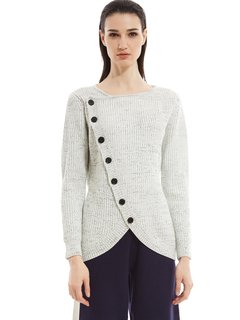 V-neck Standard Slim Plain Button Sweater (Style V200053)