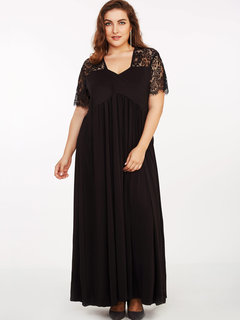 Expansion V-neck Plain Patchwork Spandex Maxi Dresses (Style V200055)