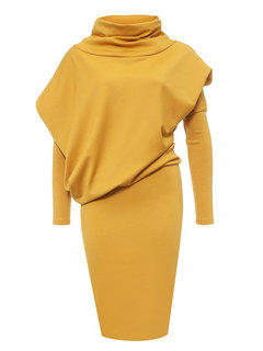 Bodycon Turtleneck Plain Cotton Blends Knee Length Dresses (Style V200056)