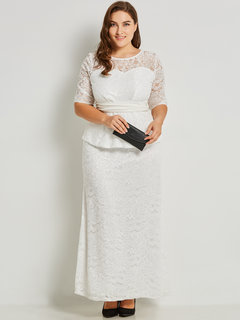 Bodycon Round Neck Plain Lace Polyester Bodycon Dresses (Style V200058)