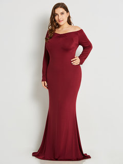 Expansion V-neck Plain Polyester Maxi Dresses (Style V200065)