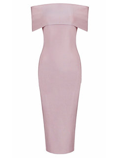 Bodycon Off The Shoulder Plain Polyester Knee Length Dresses (Style V200075)