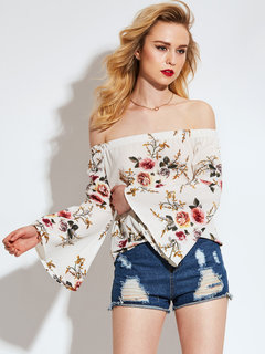 Off The Shoulder Standard Beach Chiffon Backless Blouse (Style V200089)