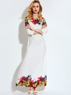 Expansion Round Neck Floral Patchwork Polyester Maxi Dresses (Style V200091)