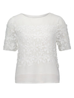 Round Neck Standard Slim Plain Lace T Shirt (Style V200098)