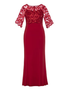 Mermaid Round Neck Plain Lace Polyester Maxi Dresses (Style V200121)