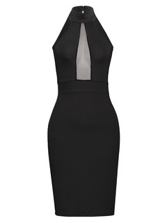 Bodycon Stand Collar Plain Backless Bodycon Dresses (Style V200122)