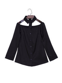 Standard Slim Plain Polyester Backless Blouse (Style V200125)
