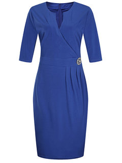 Pencil V-neck Plain Ruffle Midi Dresses (Style V200135)