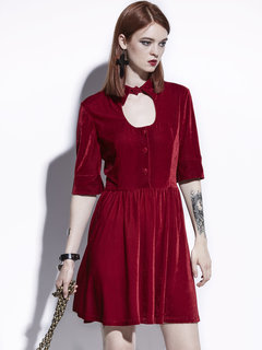 A-line Poly Spun Velour Knee Length Dresses (Style V200141)