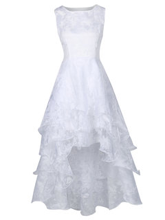 Asymmetrical Round Neck Floral Asymmetrical Maxi Dresses (Style V200146)