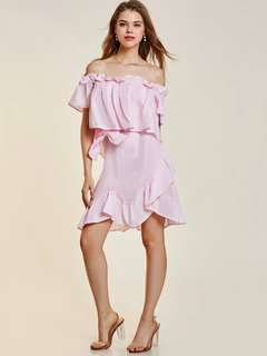 Asymmetrical Off The Shoulder Plain Backless Cotton Knee Length Dresses (Style V200152)