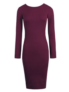 Modern Round Neck Plain Backless Knitted Knee Length Dresses (Style V200157)