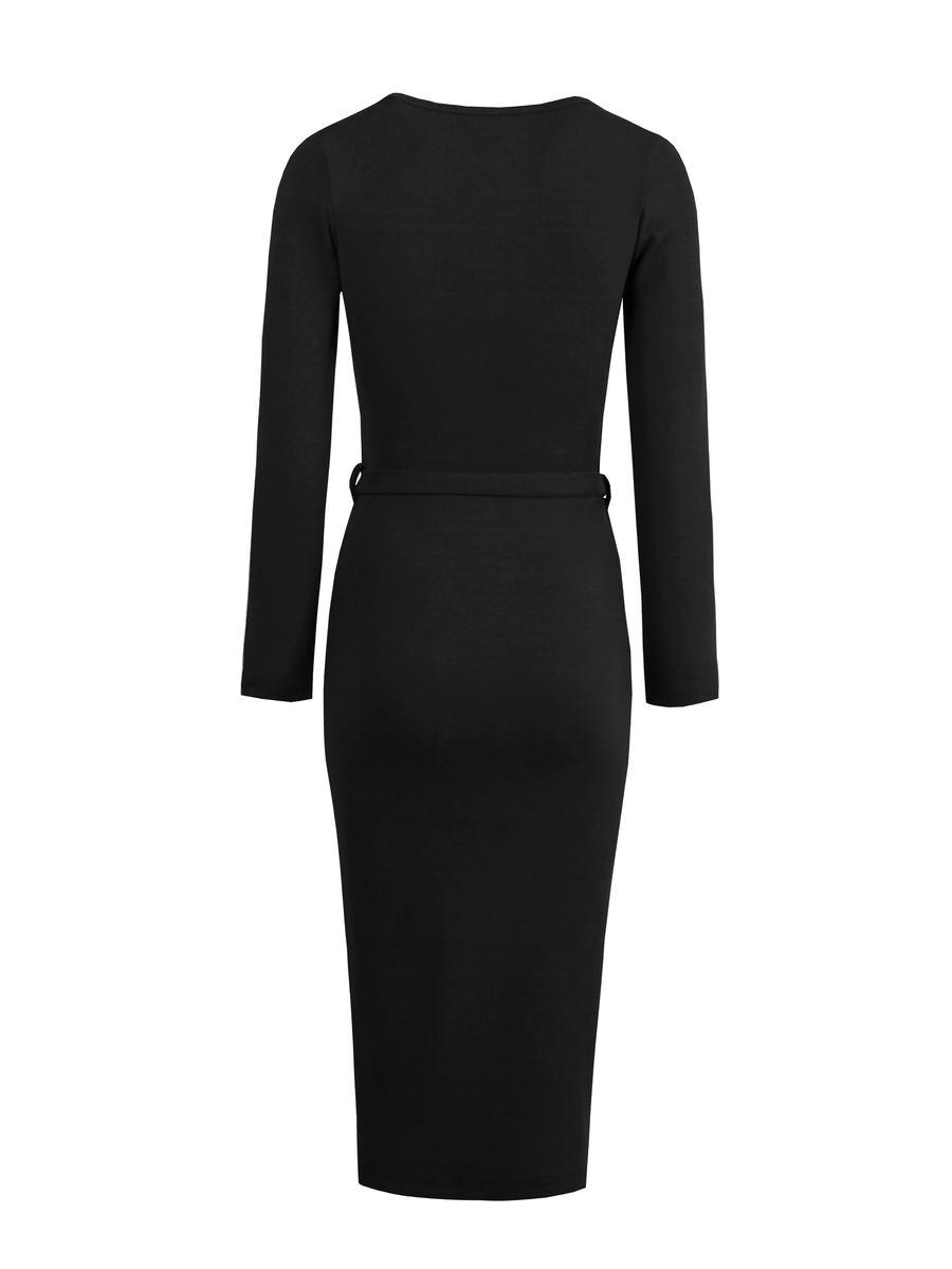 Black Modern Bodycon Round Neck Plain Knitted Bodycon Dresses (Style ...