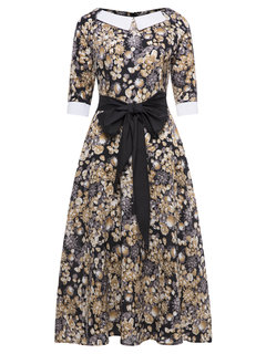 A-line Cotton Blends Midi Dresses (Style V200171)