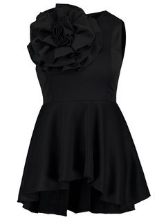 Round Neck Midi Slim Plain Patchwork Blouse (Style V200182)