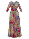 A-line V-neck Floral Print Cotton Blends Maxi Dresses (Style V200185)