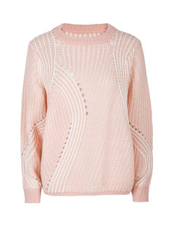 Round Neck Standard Loose Striped Hollow Out Sweater (Style V200195)