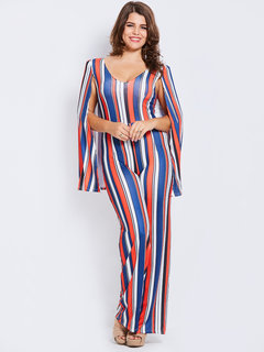 Maxi Slim Striped Polyester Jumpsuit (Style V200207)