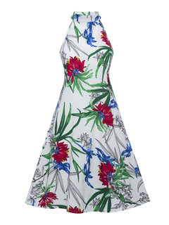 A-line Stand Collar Floral Print Polyester Mini Dresses (Style V200212)