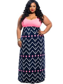 A-line Scoop Neck Geometric Print Milk Fiber Maxi Dresses (Style V200213)