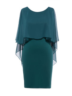 Pencil Round Neck Plain Backless Polyester Knee Length Dresses (Style V200214)