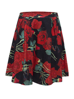 Knee Length A-line Pattern Polyester Floral Skirt (Style V200217)