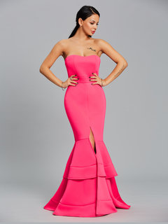 Mermaid Strapless Plain Backless Maxi Dresses (Style V200233)