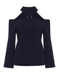 Stand Collar Standard Slim Plain 3D Sweater (Style V200235)