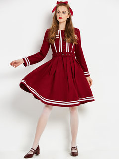 A-line Wool Blends Knee Length Dresses (Style V200246)