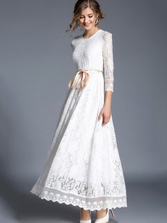 Expansion Round Neck Plain Patchwork Maxi Dresses (Style V200253)