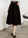 Mid-Calf Fit and Flare Patchwork Cotton Plain Skirt (Style V200259)