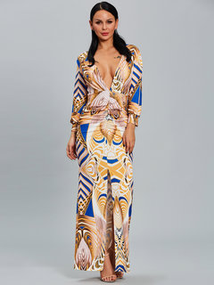 Bodycon V-neck Geometric Ruffle Bodycon Dresses (Style V200260)