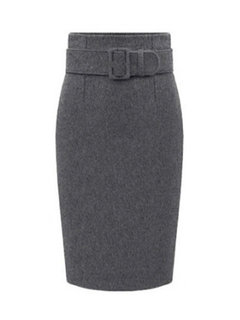 Knee Length Bodycon Work Patchwork Wool Blends Skirt (Style V200263)