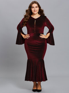 Mermaid V-neck Polka Dot Ruffle Velvet Maxi Dresses (Style V200266)