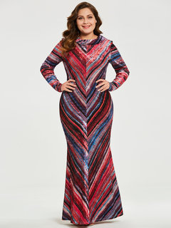 Expansion Striped Sequin Maxi Dresses (Style V200267)