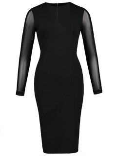 Little Black Dress Bodycon Round Neck Plain Knitted Knee Length Dresses (Style V200275)